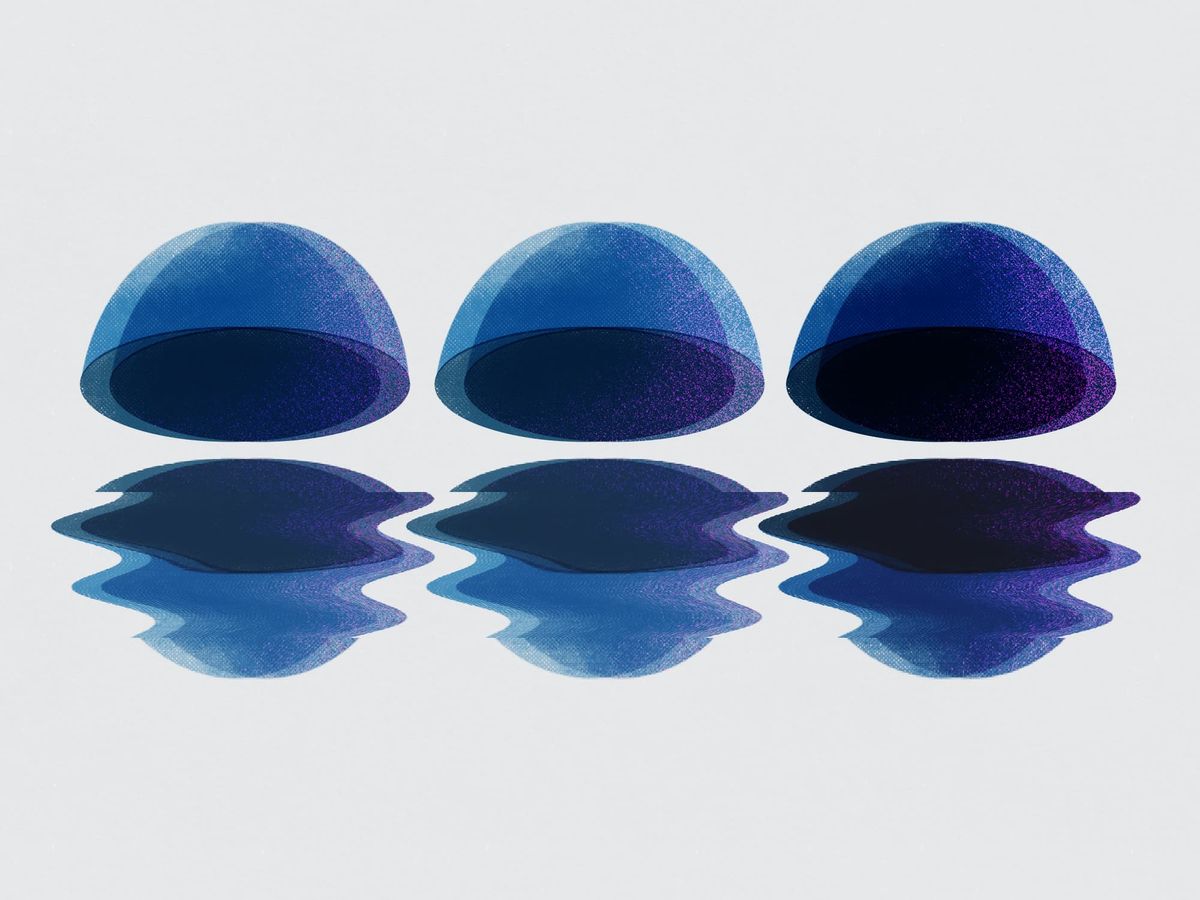 Three half orbs with distorted reflections representing the mysteries of debugging